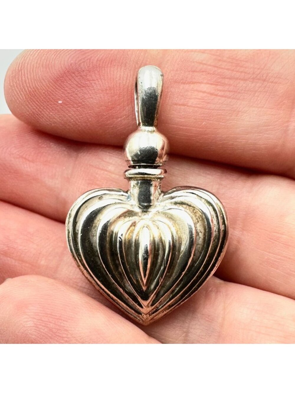 Vintage Lagos Caviar Sterling Silver Heart Perfume Pendant 1 1/4 Inch
